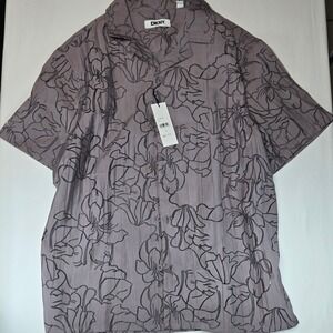 DKNY Mens Berry Floral Burnout Short Sleeve Button Down Shirt DK15SW2158 Size M